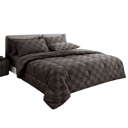 ชุดผ้าปูที่นอน 5 ฟุต 6 ชิ้น IBED ลายตาราง DARK CHOCOLATE พร้อมผ้านวมเย็บติด_0